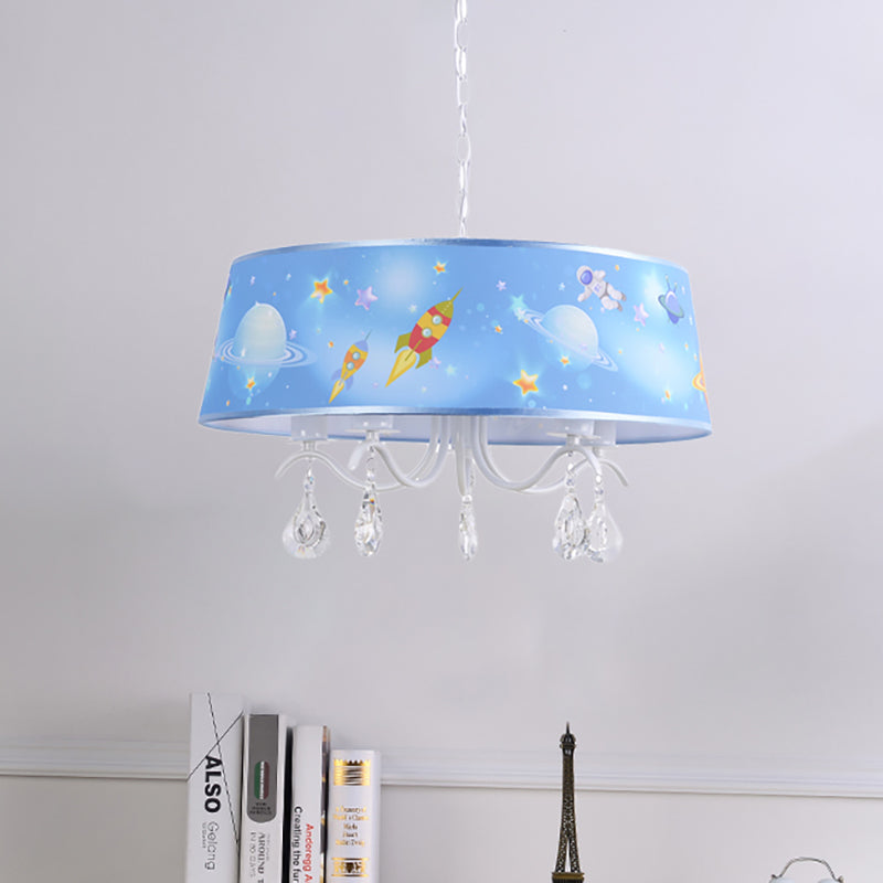 Blue Creative Planet & Rocket Hanging Pendant Chandelier With Clear Crystal For Baby Room