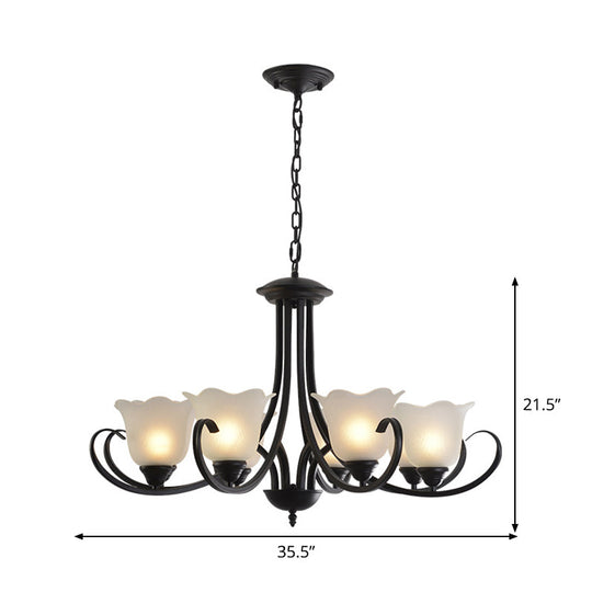 Opal Frosted Glass Black Chandelier - Farmhouse Ceiling Pendant Lamp (3/8/9-Light) With Scrolling