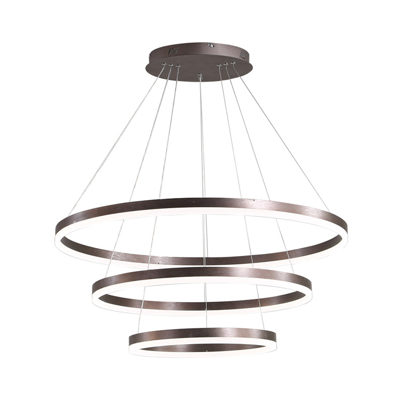 Sleek 2/3 Tiers Aluminum Led Chandelier: Minimalistic White/Coffee Pendant Light Fixture For Dining