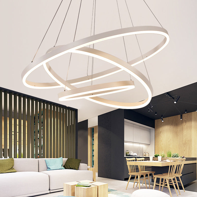 Sleek 2/3 Tiers Aluminum Led Chandelier: Minimalistic White/Coffee Pendant Light Fixture For Dining