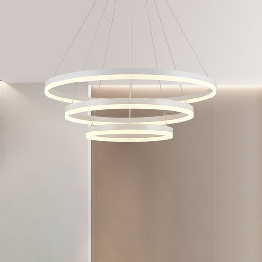 Sleek 2/3 Tiers Aluminum Led Chandelier: Minimalistic White/Coffee Pendant Light Fixture For Dining