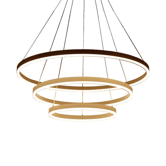 Sleek 2/3 Tiers Aluminum Led Chandelier: Minimalistic White/Coffee Pendant Light Fixture For Dining