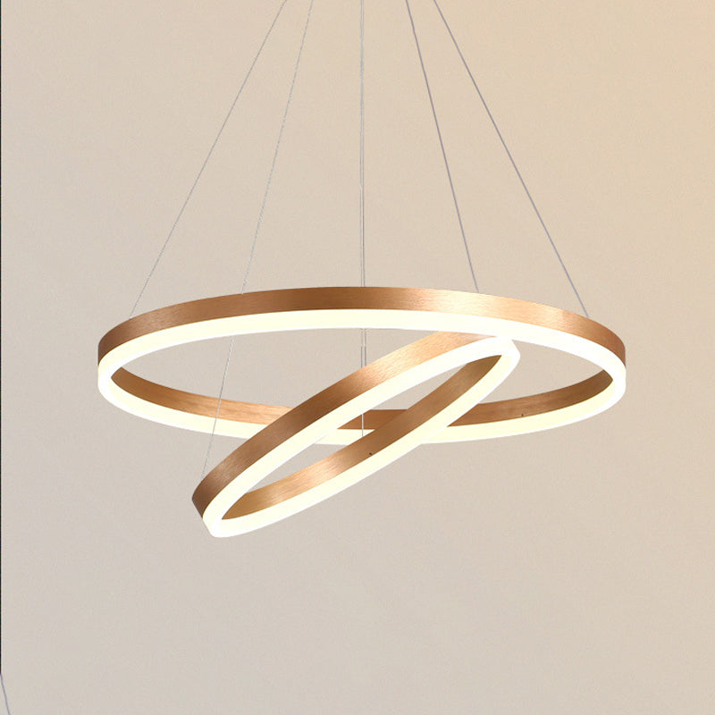 Sleek 2/3 Tiers Aluminum Led Chandelier: Minimalistic White/Coffee Pendant Light Fixture For Dining