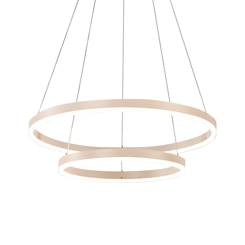 Sleek 2/3 Tiers Aluminum Led Chandelier: Minimalistic White/Coffee Pendant Light Fixture For Dining