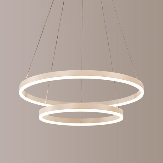 Sleek 2/3 Tiers Aluminum Led Chandelier: Minimalistic White/Coffee Pendant Light Fixture For Dining