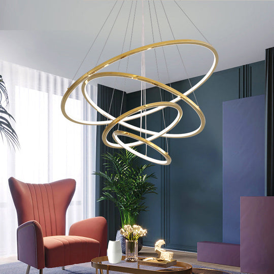 Sleek Gold Stainless Steel Led Chandelier Pendant - 3/4 Tiers Simplicity & Elegance