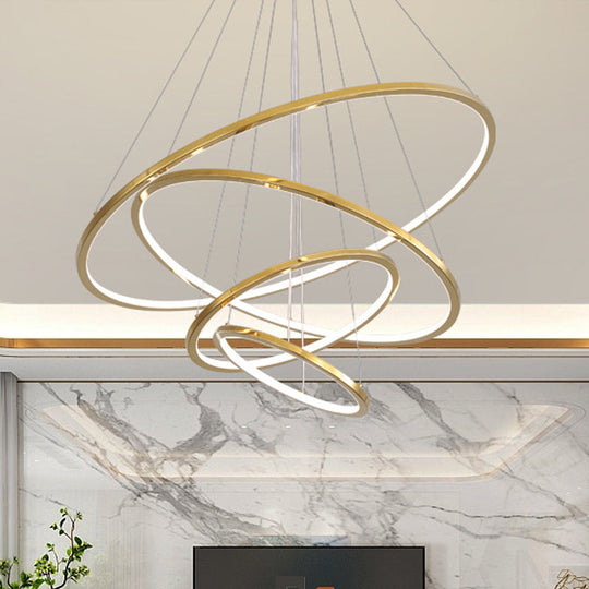 Sleek Gold Stainless Steel Led Chandelier Pendant - 3/4 Tiers Simplicity & Elegance