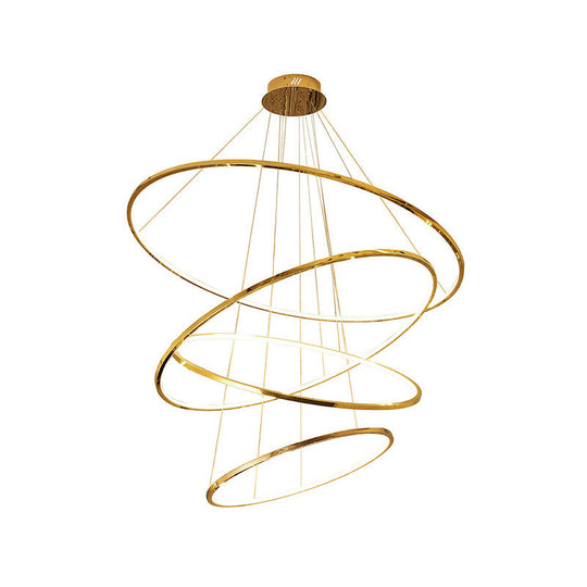 Sleek Gold Stainless Steel Led Chandelier Pendant - 3/4 Tiers Simplicity & Elegance