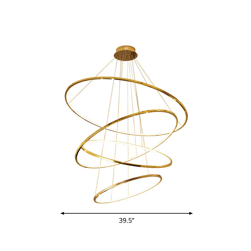 Sleek Gold Stainless Steel Led Chandelier Pendant - 3/4 Tiers Simplicity & Elegance