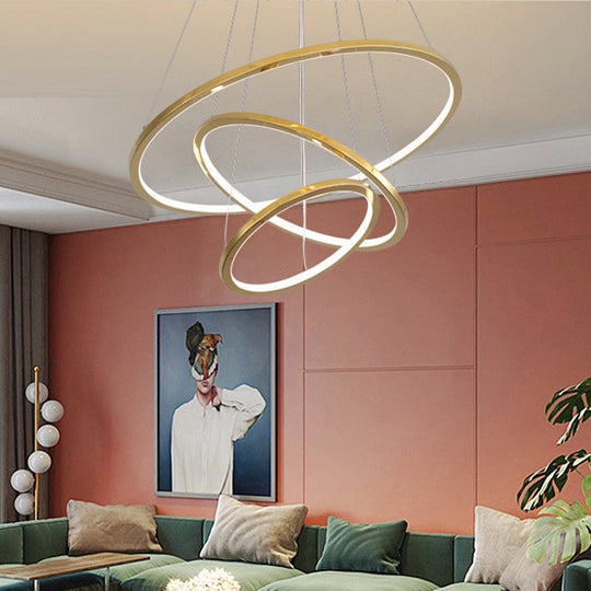 Gold Multi -Tire Chandelier Lamp Simplicity Stainless Steel LED Circle Ceiling Pendant