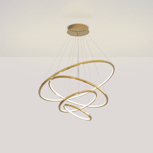 Sleek Gold Stainless Steel Led Chandelier Pendant - 3/4 Tiers Simplicity & Elegance