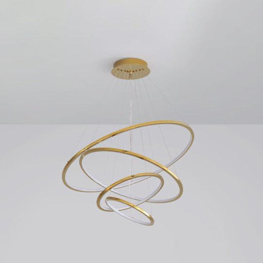 Gold Multi -Tire Chandelier Lamp Simplicity Stainless Steel LED Circle Ceiling Pendant