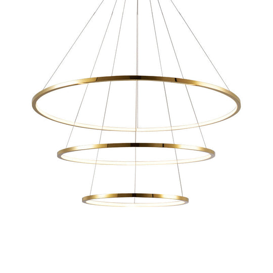 Sleek Gold Stainless Steel Led Chandelier Pendant - 3/4 Tiers Simplicity & Elegance