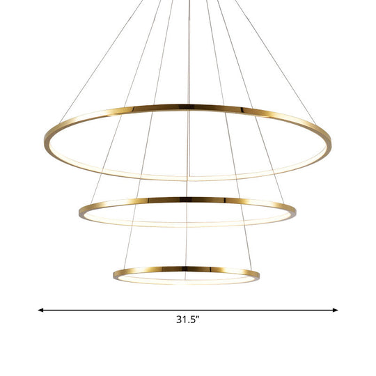 Gold Multi -Tire Chandelier Lamp Simplicity Stainless Steel LED Circle Ceiling Pendant