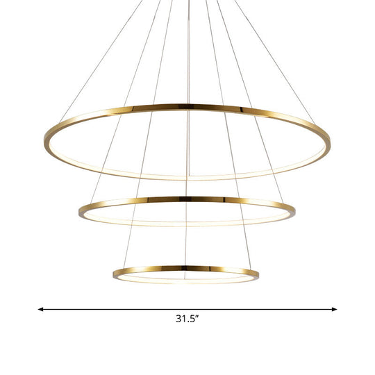 Sleek Gold Stainless Steel Led Chandelier Pendant - 3/4 Tiers Simplicity & Elegance