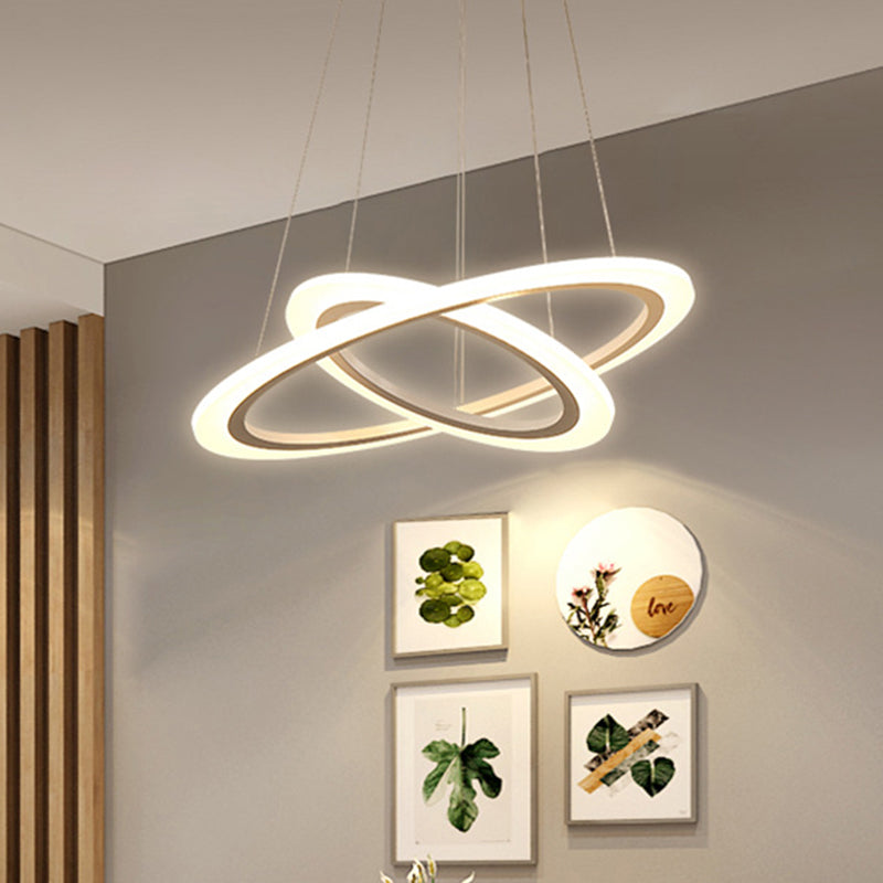 LED 2/3-Tiered Acrylic Chandelier - Modern Coffee Hoop Pendant Light Kit, Small/Large Size