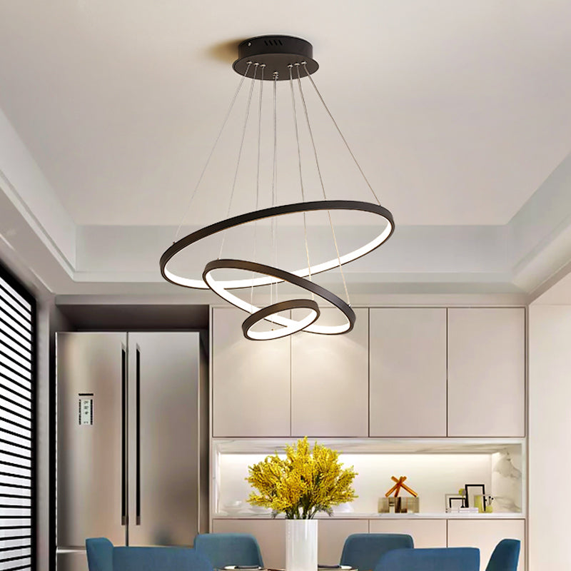 Modern 3-Ring LED Ceiling Chandelier: Acrylic Pendant Light in Black/White/Gold