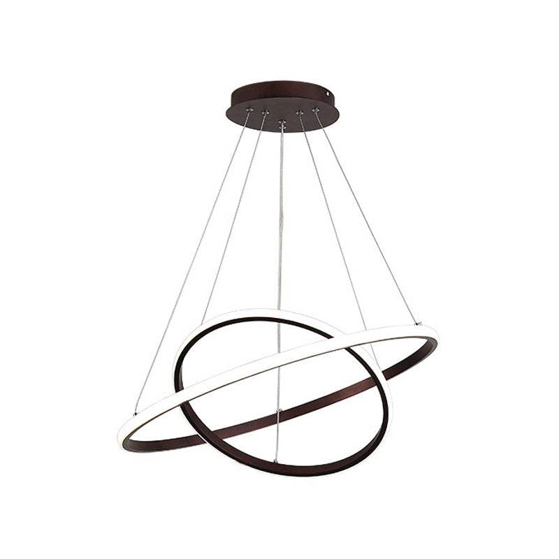 Contemporary Round Pendant LED Chandelier for Dining Room in White/Coffee - 2/3 Tier Design