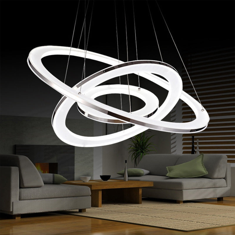 Minimal Silver LED Chandelier Pendant Lights - Hang Lamp in Warm/White Light