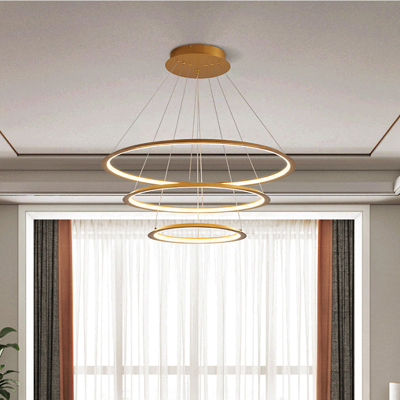 Simplicity Gold/Coffee LED Pendant Chandelier - Acrylic 3/4-Tiered Loop Ceiling Hang Light for Living Room