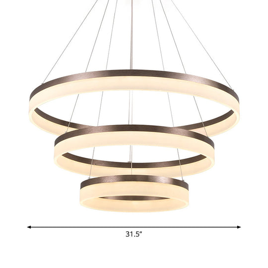 Minimalistic Acrylic LED Pendant Light Kit - Circle Chandelier in Brown for Bedroom - Choose 1 to 3 Tiers
