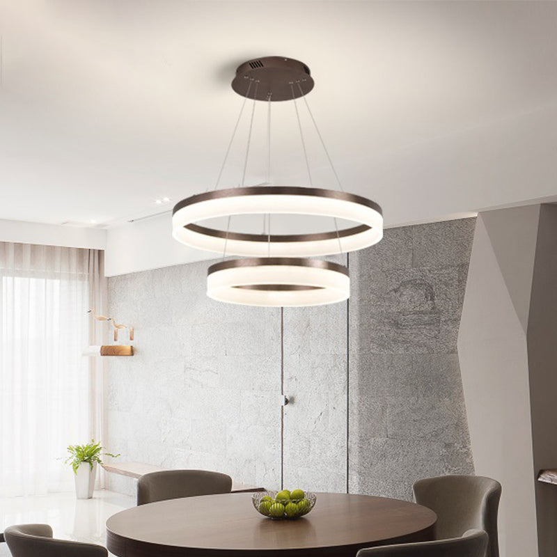 Minimalistic Brown Acrylic Led Pendant Light Kit For Bedroom - 1/2/3-Tier Circle Chandelier / 2