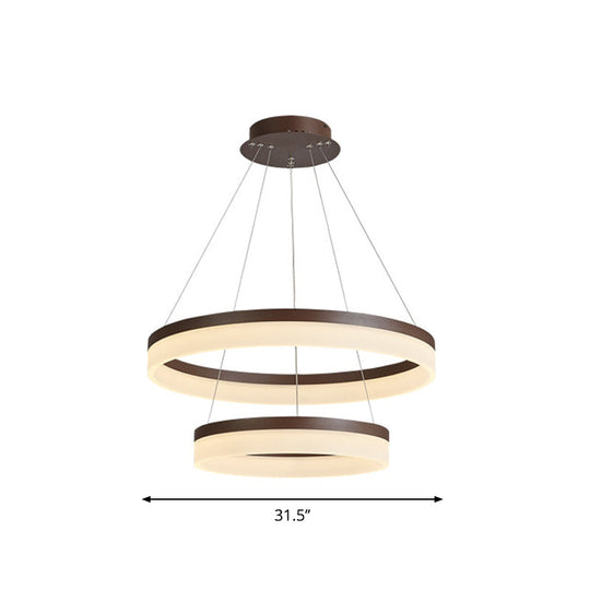 Minimalistic Acrylic LED Pendant Light Kit - Circle Chandelier in Brown for Bedroom - Choose 1 to 3 Tiers