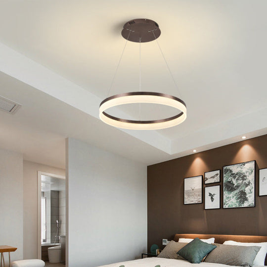 Minimalistic Brown Acrylic Led Pendant Light Kit For Bedroom - 1/2/3-Tier Circle Chandelier / 1 Tier