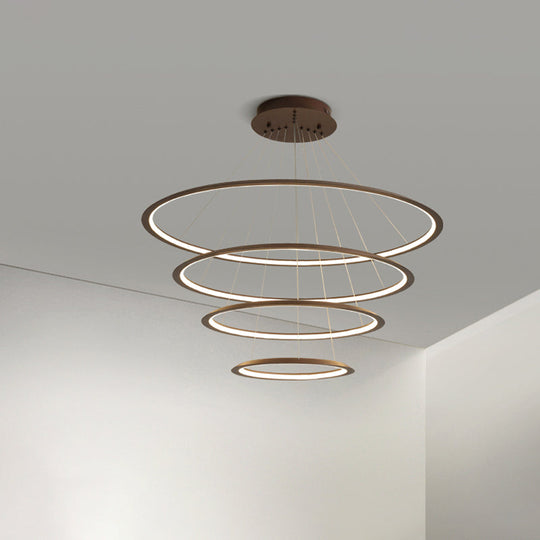3/4 Tier Slim-Frame Led Chandelier In Gold/Coffee For Elegant Living Room Lighting