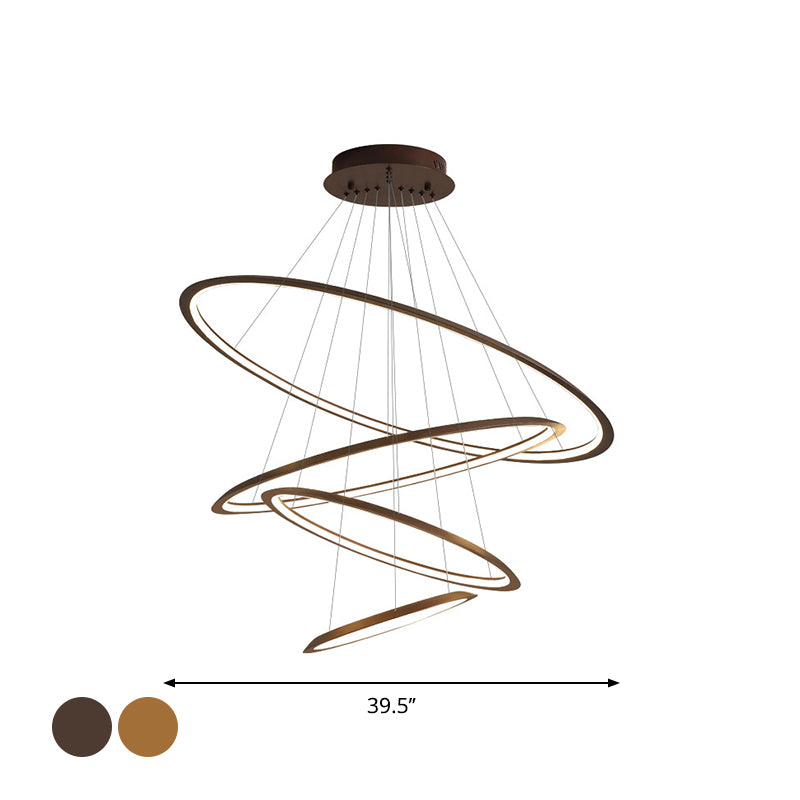Slim Hoop Pendant LED Chandelier - 3/4 Tiers, Aluminum, Gold/Coffee, Living Room