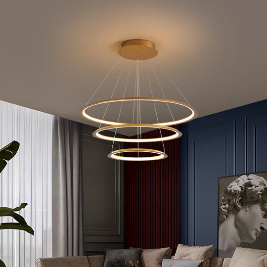 Slim Hoop Pendant LED Chandelier - 3/4 Tiers, Aluminum, Gold/Coffee, Living Room