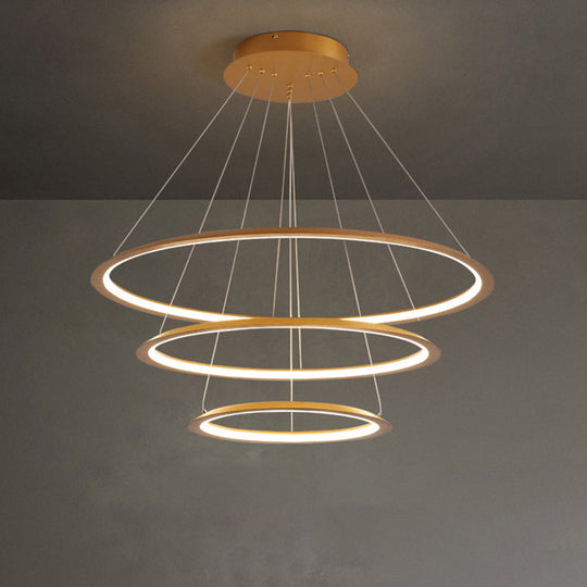 Slim Hoop Pendant LED Chandelier - 3/4 Tiers, Aluminum, Gold/Coffee, Living Room