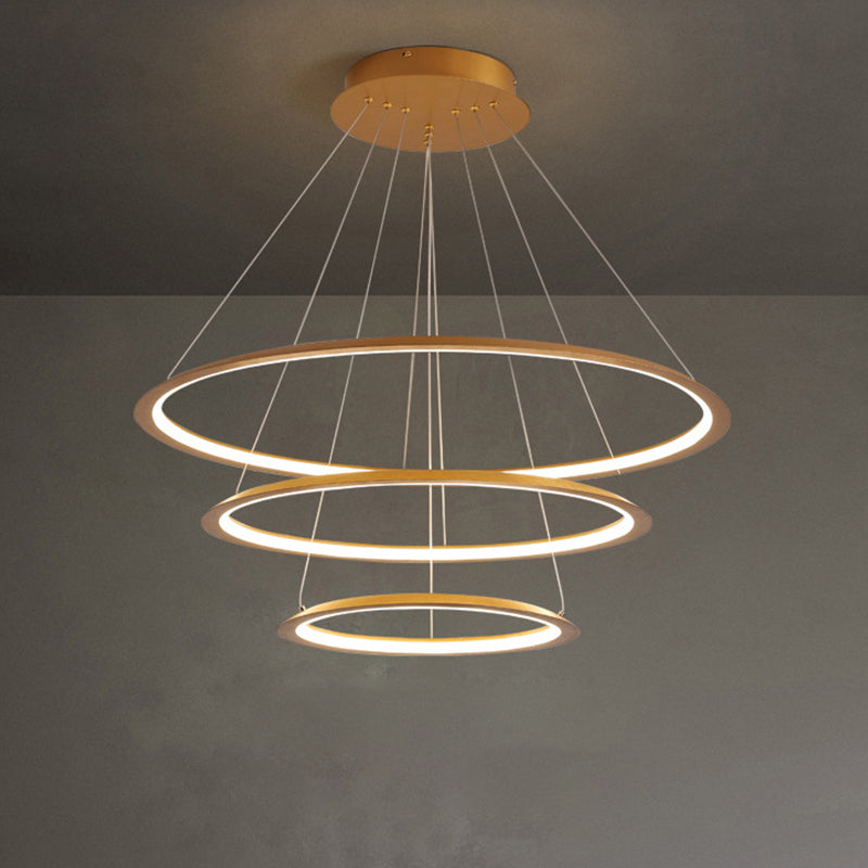 3/4 Tier Slim-Frame Led Chandelier In Gold/Coffee For Elegant Living Room Lighting