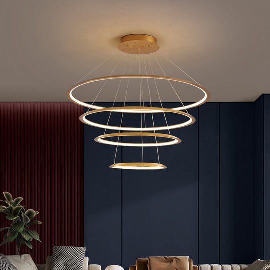 3/4 Tier Slim-Frame Led Chandelier In Gold/Coffee For Elegant Living Room Lighting Gold / 4 Tiers