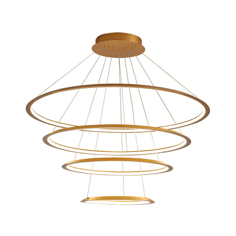 3/4 Tier Slim-Frame Led Chandelier In Gold/Coffee For Elegant Living Room Lighting