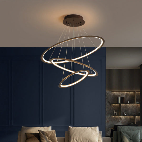 Slim Hoop Pendant LED Chandelier - 3/4 Tiers, Aluminum, Gold/Coffee, Living Room