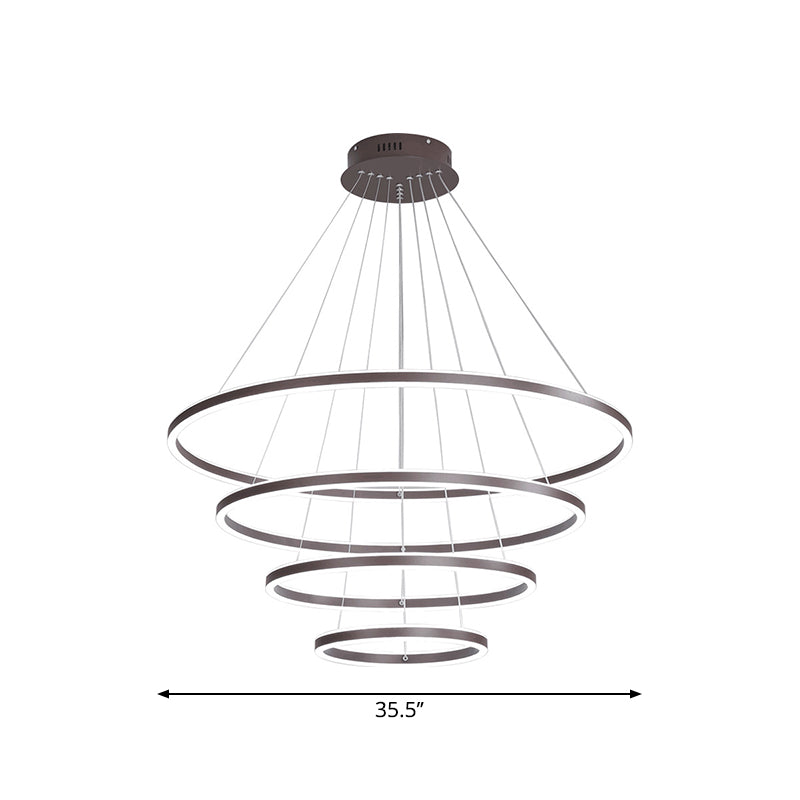Brown 4 Tier Minimalistic Acrylic LED Ring Chandelier for Dining Room
