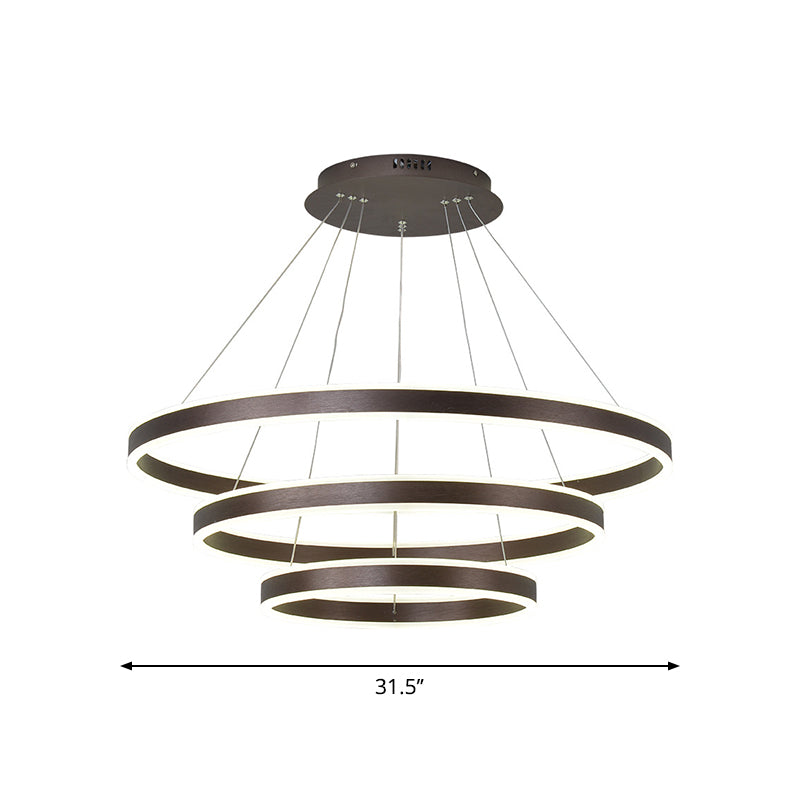 Hanging Pendant Metal LED Circle Chandelier Lamp - Simplicity 2/3-Tier, Coffee Finish