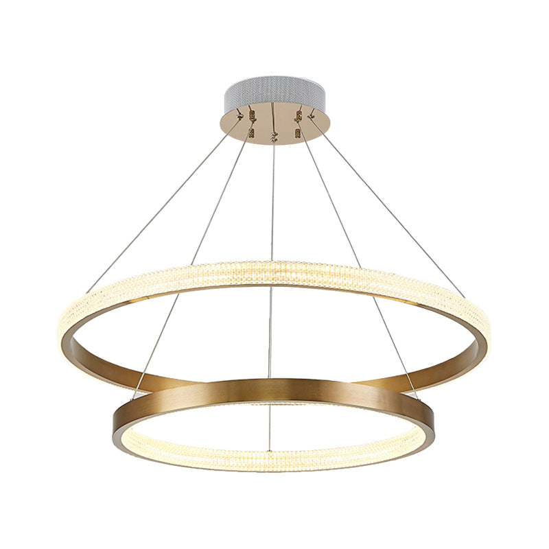 Postmodern Aluminum LED Chandelier with Gold Finish - 2/3 Tiered Hoop Pendant Light
