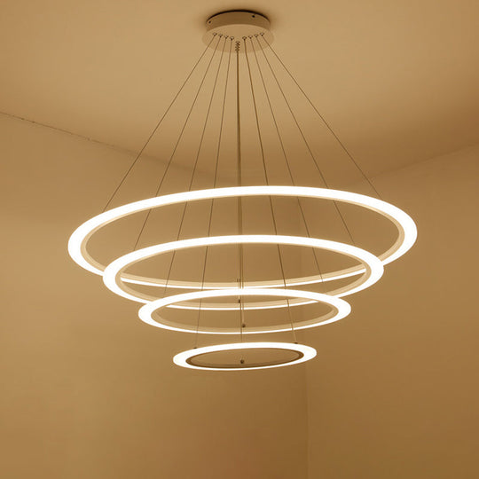 Minimalist Acrylic White Led Pendant Chandelier - Circular 2/3/4-Tier Ceiling Hang Light For Dining