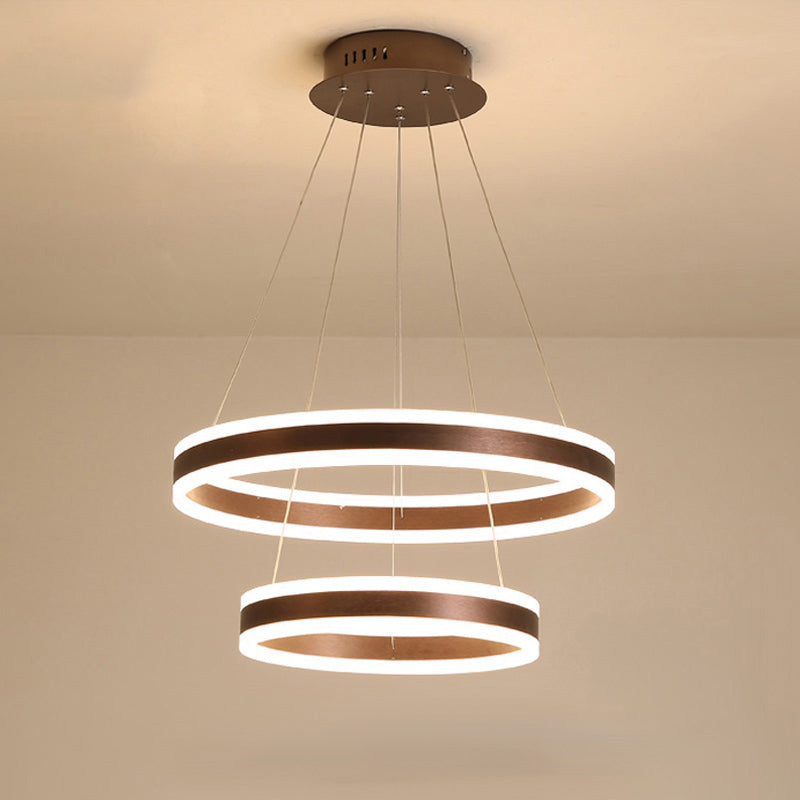 2/3 Tiered LED Chandelier: Acrylic Circle Ceiling Lamp - Coffee