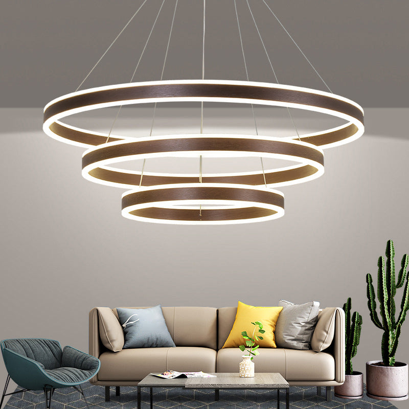 Modern LED Ceiling Pendant Light - Black/Gold/Coffee 3 Tiered Circle Chandelier with Acrylic Shade