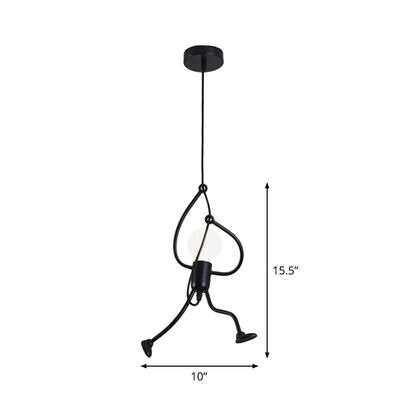 Small Man 1-Bulb Black Pendant Ceiling Light: Contemporary Metallic Hanging Light For Living Room