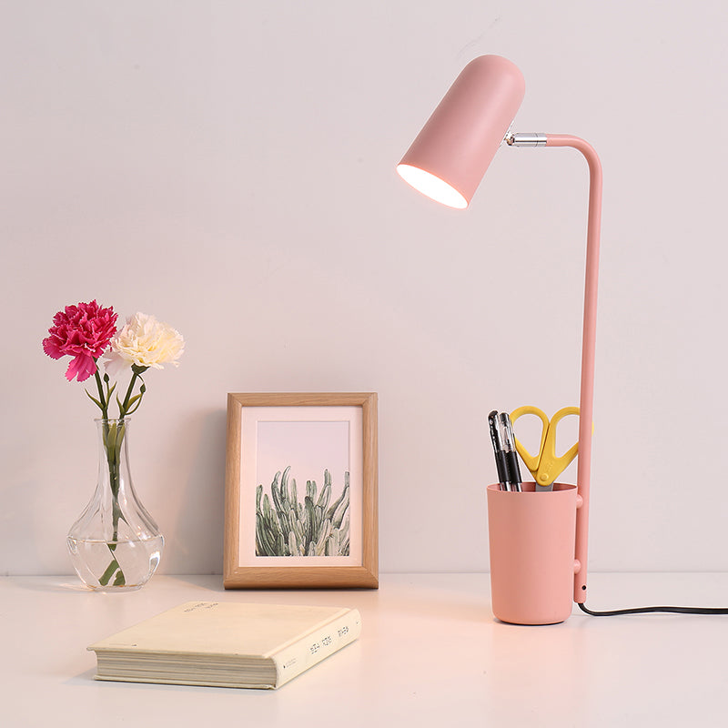 Metal Cup Desk Light - Macaron Style Reading Lamp With Pen Holder For Study Room Pink