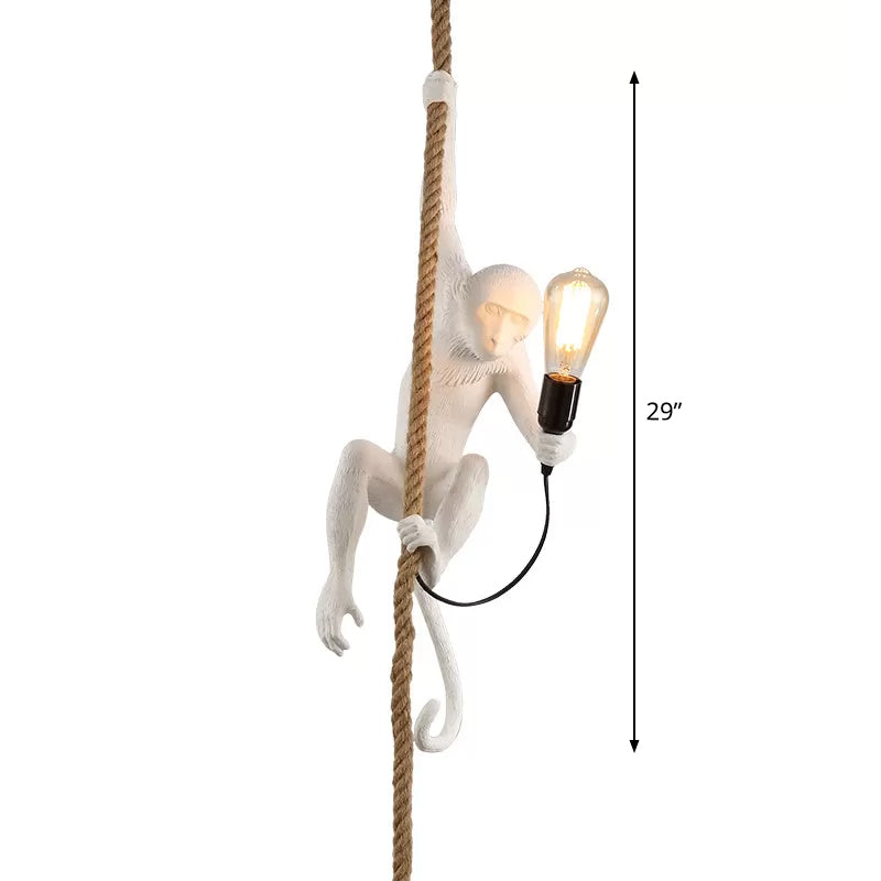 Modern Resin Monkey Ceiling Pendant Light With Rope Cord - 1-Light White Lamp