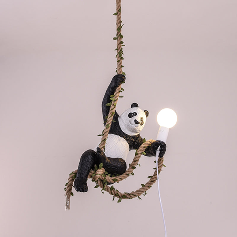 Modern White And Black Panda Hanging Lamp - Artistic 1-Bulb Pendant Ceiling Light For Restaurants