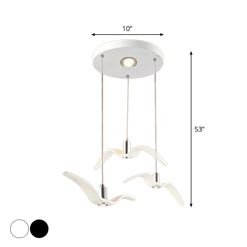 Seagull Multi-Light Pendant With Metal Finish 3 Lights For Bedroom Ceiling In White/Black