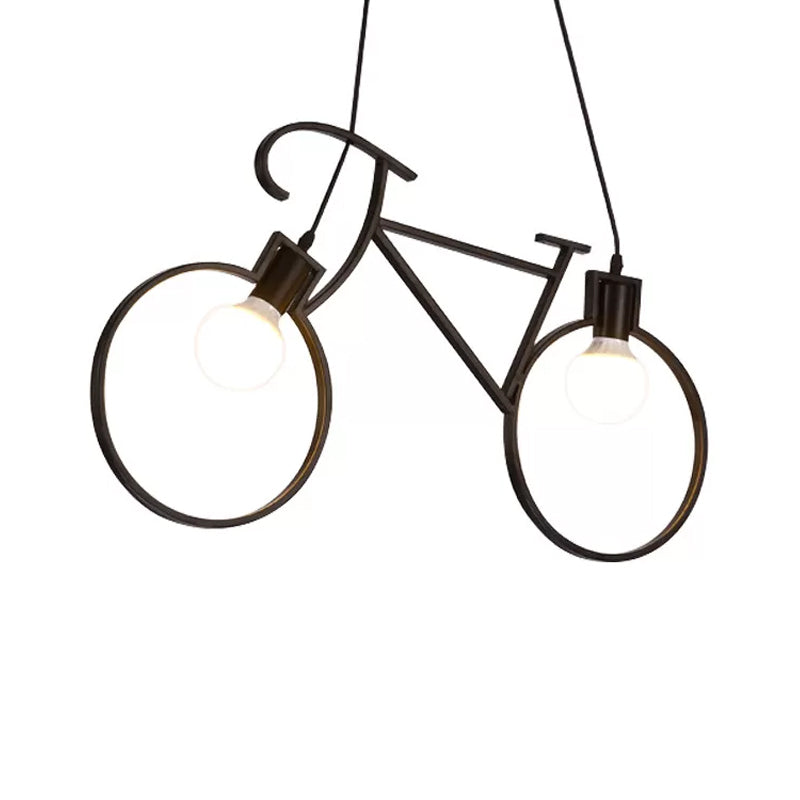 Childrens Room Pendant Light: Black/White Art Deco Bicycle Lamp With 2 Metal Heads
