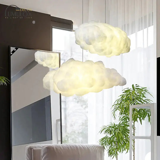 Cloudy Hanging Pendant Light Artistry Fabric 1-Head Living Room Ceiling Light in White