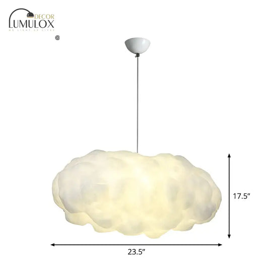 Cloudy Hanging Pendant Light Artistry Fabric 1-Head Living Room Ceiling Light in White